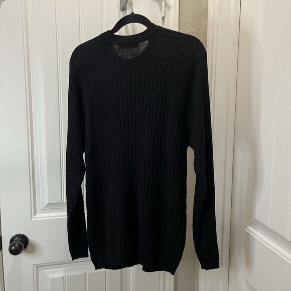Brandini Men's Size L Crewneck Long Sleeve Ribbed Sweater 100% New Wool Black - Picture 7 of 10